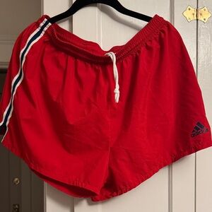 Adidas Red Athletic Shorts with Stripe Detail